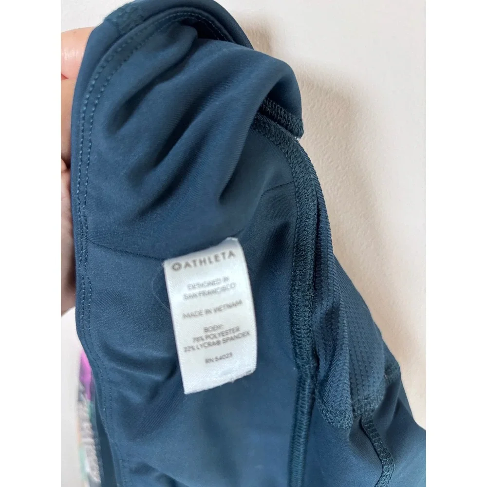 Athleta Womens Tropical Floral Print Leggings Teal Blue Pockets Size L Large